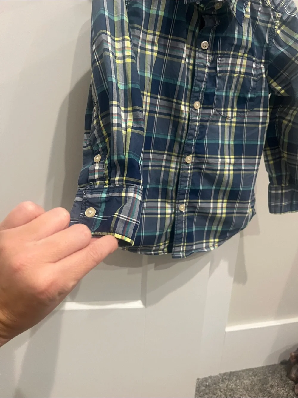 Carter's Navy Plaid Button-Down Shirt with Green Accents